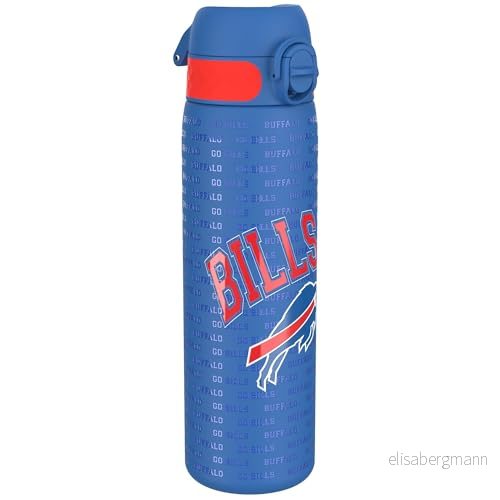 NFL Buffalo Bills Lätt Vattenflaska I Stål, 600 ml/20 oz, Ej Isolerad, Läckagesäker, att Öppna, Säker Låsning, Diskmaskinssäker, Fällbart Lock, Passar Mugghållare, Rengöra 619098090482