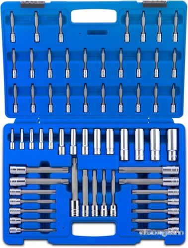NEIKO 10287A Extra långt uttagsbitar och djup sockelsats 60 delar S2 manipulationssäkra Torx Plus Bits Cr V stål E uttag, en storlek 837013102878