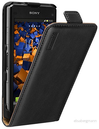 mumbi premium äkta läder flip fodral för Sony Xperia Z1 kompakt väska svart 4250261459338