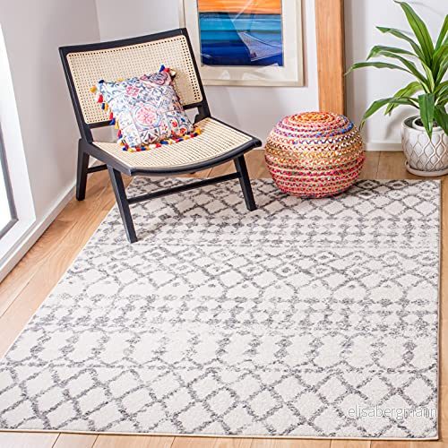 SAFAVIEH Bohemisk matta för vardagsrum, matsal, sovrum, Tulum kollektion, kort lugg, elfenbensgrå, 135 x 196 cm 195058063616