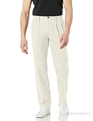 Amazon Essentials herr klassisk passform skrynkelfri veckad chino byxa (finns i stora och långa), sten, 33 B x 32 L 842354154752
