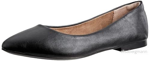 Amazon Essentials dam spetsig tå balett platt, svart fuskläder, 42.5 EU Bred 840809192281