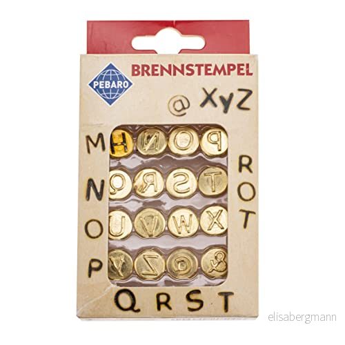 GLOREX 6 1671 005 Pebaro brännstämpelset, 16 delar, med bokstäver från M Z gjord av mässing, för att skruva fast brännkolv, bränna på trä, läder, kork och andra material 7610877583389