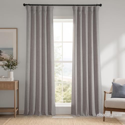HPD Half Price Drapes Texturerade mörkläggningsgardiner i konstgjort linne för sovrum, 1 längd, gardiner vardagsrum, heminredning, 127 x 274 cm (B L), ljusgrå (Clay) 711081326766