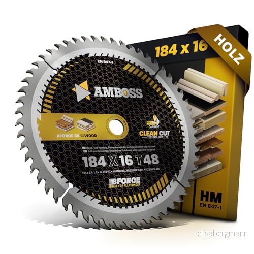 Amboss Werkzeuge® Cirkelsågklinga av hårdmetall 184 x 16 Z48 växeltand för trä, fintandad, passar bl.a. Black & Decker 374456 N. BD 59, 229, 865, 865 C, E, EC och DN 59 4251128793022