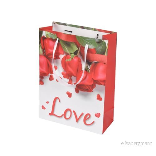 Homéa, Presentpåse papper handtag kärleksband rosa H29 cm 3526781093453