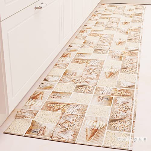 PETTI Artigiani Italiani Köksmatta löpare kök halkfri och tvättbar 52 x 240 cm lydia beige design 100% tillverkad i Italien 5056411145736