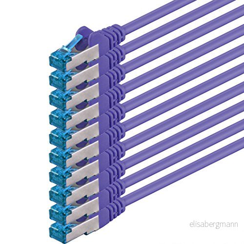 5m nätverkskabel, Ethernet kabel och PIMF Cat6a SFTP LAN överför upp till 10 Gigabit per sekund är lämplig för switchar, routrar, modem med RJ45 ingång, purpurat stycken 4250344832317