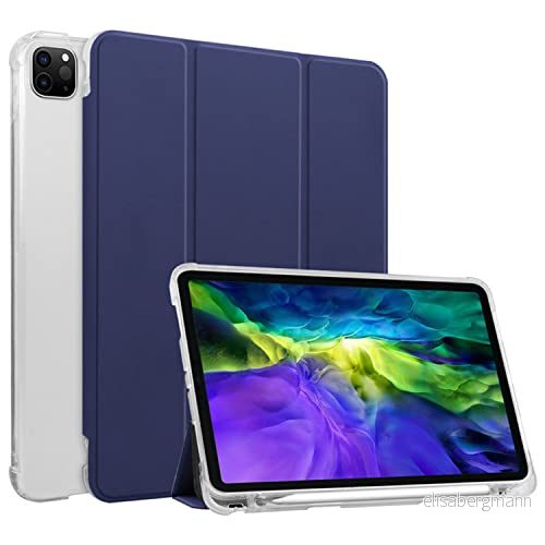 HUEZOE Fodral kompatibelt med iPad Pro 11 tum, modell 2021/2020/2018, mjuk TPU transparent baksideskydd, vikställ pennhållare, automatisk sömn/vakning, blått 793319799948