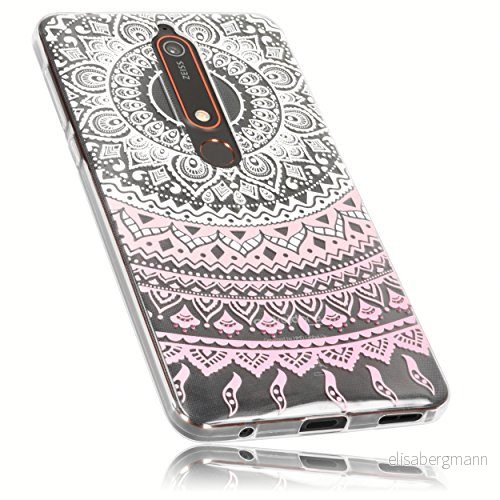 mumbi Skal kompatibel med Nokia 6 2018 mobiltelefonfodral tunt motiv Mandala rosa, transparent 4251077293420
