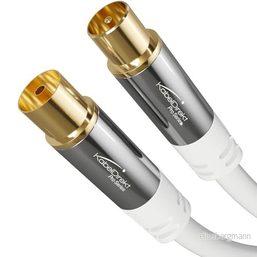 KabelDirekt 4K Antennkabel, Koaxialkabel 5m TV Kabel för digital och analog TV, metallkontakter Finns i 0,5-20m (Hane till hona, DVB-C/DVB-T/DVB-S, vit) 4260538853899