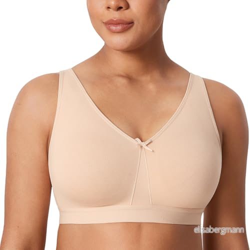 AISILIN Kvinnors trådlösa plus storlek BH bomull stöd komfort oinklädd sömn Beige 75C 6931814359760