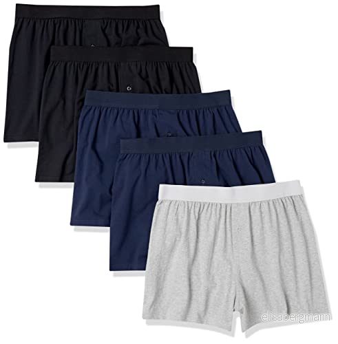 Amazon Essentials herr bomull jersey boxershorts (finns i stora och långa), paket med 5, svart/grå ljung/marinblå, 4X Large stor 196433827755