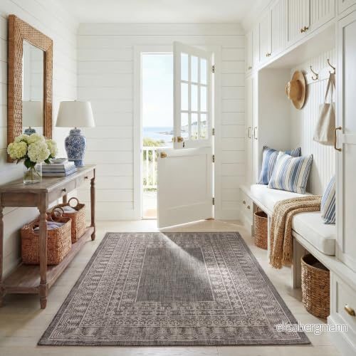 Safavieh samtida inomhus /utomhusvävd rektangulär matta, gårdskollektion, CY8482, i svart/beige, 122 x 170 cm för trädgård, uteplats eller valfritt utomhusutrymme 889048141827