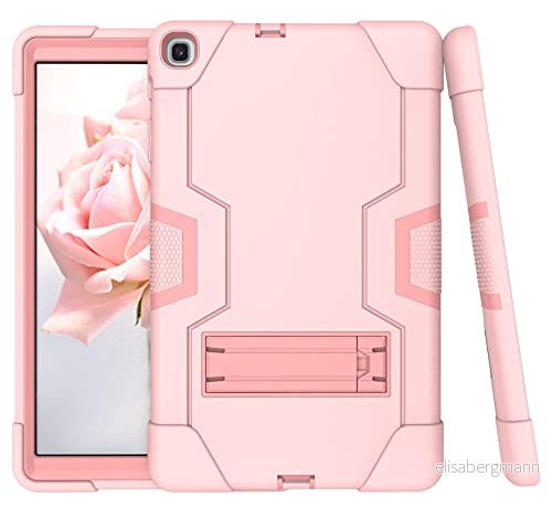 Samsung Tab A 8.0 (2019) P200/P205 fodral med kickstativ, hållbar tung chockdoshybrid hård hybrid tre lager skyddstablett silikonfodral (roséguld 755985121324