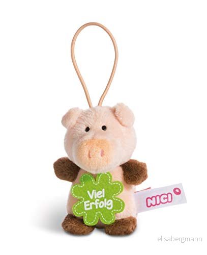 NICI 44864 hänge gris med slogan lycka 8 cm ögla, rosa/brun 4012390448641