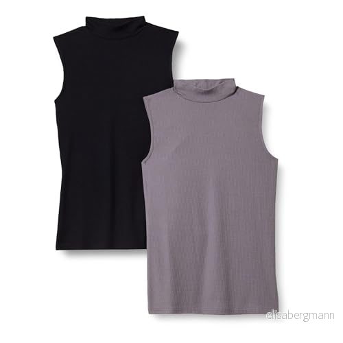 Amazon Essentials Ärmlös topp med ståkrage, smal passform, ribbstickad, 2-pack, grå/svart, XXL 197153104331
