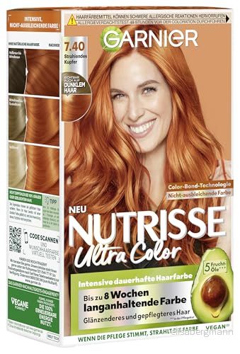 Garnier Nutrisse närande intensiv nyans med fruktoljor, färgning 8 veckors innehåll, färgsensation hårfärg, 7,40 strålande koppar 3600542389877