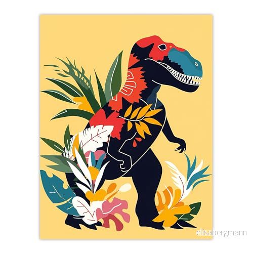 Artery8 Boho T Rex Dinosaur Plants Graphic Collage Living Room Large Wall Art Poster Print Thick Paper 18X24 Inch 5063315920079