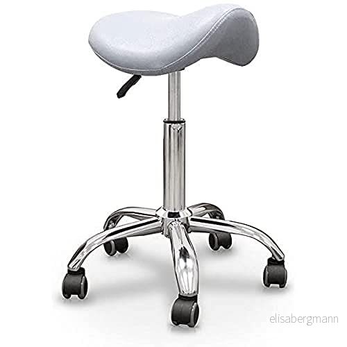 QUIRUMED ponnypall, krombas med 5 hjul, silverfärg, ergonomisk, lätt, justerbar höjd, högdensitetsstoppning, konstläder, upp till 150 kg 8435270730432