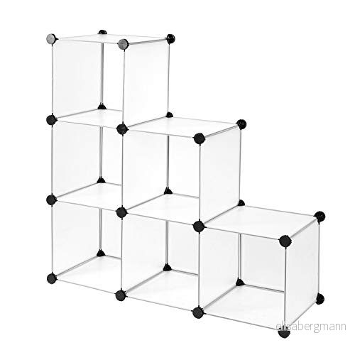 Tavora Modulhylla i transparent plast, modulärt förvaringssystem med 6 fack á 30x30 cm, expanderbar trapphylla rymliga kuber 4260372762609