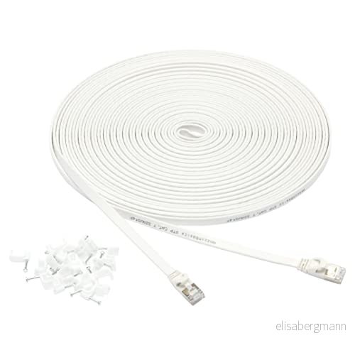 Amazon Basics platt RJ45 Cat 7 Gigabit nätverkskabel, patchkabel, internetkabel, 15 m, vit, skrivare 192835003131