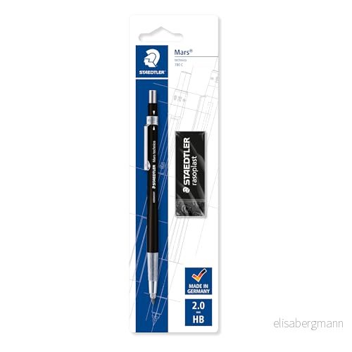 Staedtler 780 C BKP6 Mars technico Fallminenstift mit Härtegradanzeige Promotion Radierer, Blisterkarte, schwarz 4007817027851
