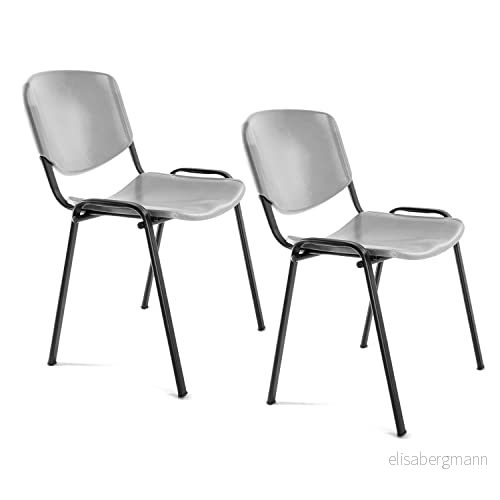 OFITURIA Kontorsstol utan hjul, pålitlig metallram plaststol, stol för väntrum, mottagning, möten, konferenser, osv. (2 stolar, grå) 8435677609942
