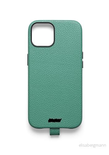 UNTAGS palett iPhone 14 Plus skydd lädereffektmaterial mjuk mikrofiber repskyddande insida grön 8018080450181
