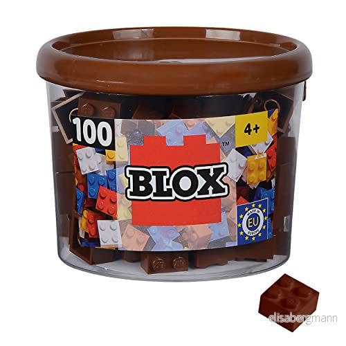 Simba 104114533 Blox, 100 bruna byggstenar för barn från 3 år, 4 stenar, i burk, hög kvalitet, helt kompatibel med många andra tillverkare, brun 4006592074692