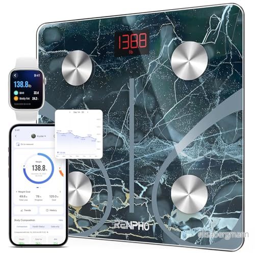 RENPHO Body Fat Scales Digital Personal Bluetooth vågar med App Smart för kroppsfett, BMI, muskelmassa, protein, BMR, marmor, Elis 1 4897122205507