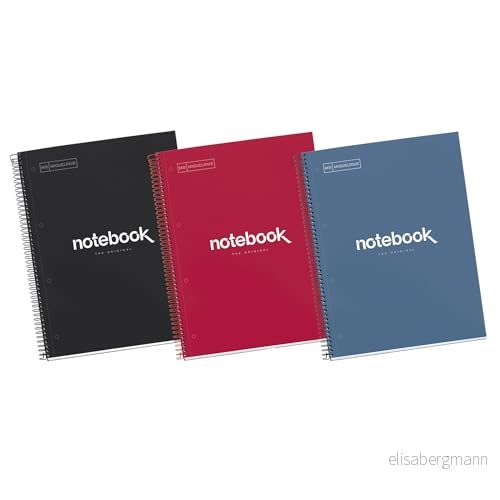 Miquelrius Pack 3 Emotions Squared A4 Notebooks Mikroperforerad spiral, fodrad kartong, storlek 210 x 297 mm, 4 hål, 80 ark à 90 g, 5x5 m rutnät, Intensiv 8422593462492