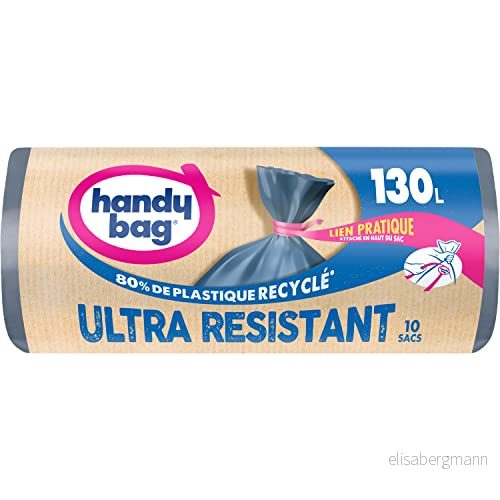 Handy väska rullar med 10 sopsäckar 130 L ULTRA Resistant, 80% återvunnen plast, praktisk länkstängning, tredubbla tjocklek, läckagefri, 80 x 120 cm 4008871217721