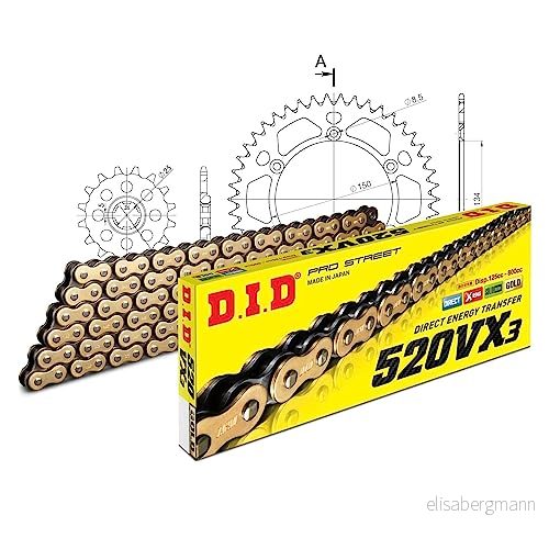 Kedjesats DID aluminium 520 VX3/112 klämmlås svart för Kawasaki KX 500 ccm Bj. 1985 4068202140159