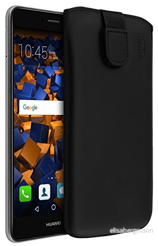 mumbi äkta läderfodral kompatibel med Huawei Y7 skal läder väska Case Wallet, svart 4251077283223