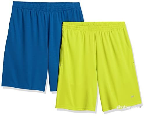 Amazon Essentials Men’s Performance Tech shorts med lös passform (finns i Big & Tall), Pack of 2, Blå/Neon limegrön, XL 192912370736