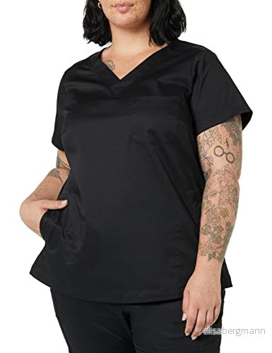 Amazon Essentials dam klassisk passform v ringad kortärmad scrub top (finns i plusstorlek), svart, Large 196433518042