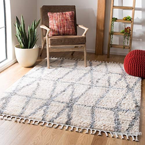 Safavieh Amira Fransad Shagmatta, vävd polypropylenlöpare matta i grädde/grå, 62 X 240 cm 160 230 Cream/Grey 889048695719