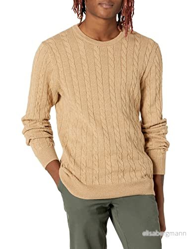 Amazon Essentials herr Crewneck kabel bomullströja, kamel ljung, liten 193548685188
