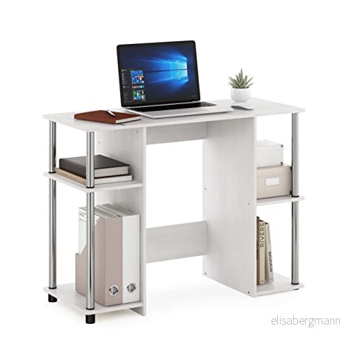 Furinno Datorstudieskrivbord, konstruerat trä, vit ek/rostfritt stål, 39,5 (D) x 97,51 (B) 72,59 (H) cm 810006774634