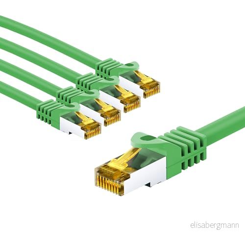 goobay 66098 CAT7 nätverkskabel i en uppsättning med 5/patchkabel skärmad S/FTP/CU Ethernet kabel, PiMF, LSZH/Cat 7 kabel 10 Gbits/grön/5 x 3 m 4040849660986
