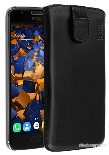 mumbi äkta läderfodral kompatibel med Motorola Moto G5S skal läder väska Case Wallet, svart 4251077283506