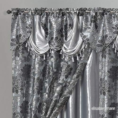 GOHD Royal ROSARIUM. Clipped Voile. Voile Jacquard fönstergardin med bifogad tjusig kappa och taftbaksida. 2 st set Varje 137 cm bred x 213 fall + 45 kappa. Grå 6904581170098