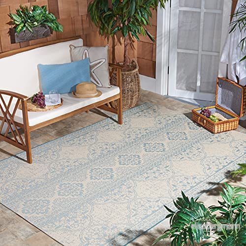 Safavieh Isla multifunktionell inomhus/utomhatta, vävd polypropylenmatta i vatten/grädde, 90 x 150 cm 889048611313