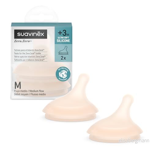 Suavinex, Set med 2 stycken Zero Colic Flash napp, medelstort flöde (M), medium densitet flytande pass, nappflaska, silikonnapp, 3 månader, U 8426420087056