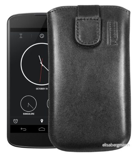 mumbi äkta läderfodral kompatibel med LG Google Nexus 4 skal läder väska Case Wallet, svart 4250261439736