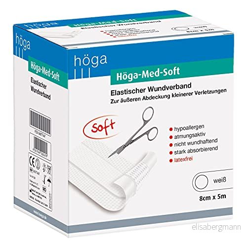 Höga Med mjukt elastiskt sårförband 5 m x 8 cm sårplåster, allergivänliga, andas, icke sårbara, starkt absorberande. 4017949000479