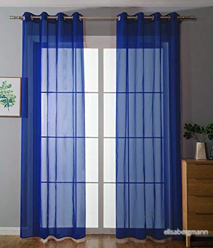 Uppsättning av 2 öljettgardiner transparent "Uni" gardin H x B 225 140 cm kungsblå butiker öljetter blybandkant vardagsrum, 20332 cn2 4041984854995