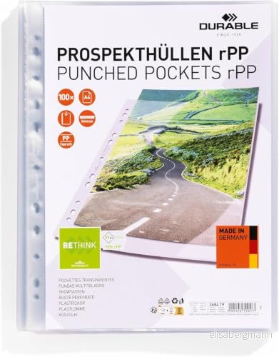 Slitstarka A4 broschyrfickor i premiumkvalitet, tillverkade av återvunnen PP, 100 st, öppen topp, 268419 4005546740577