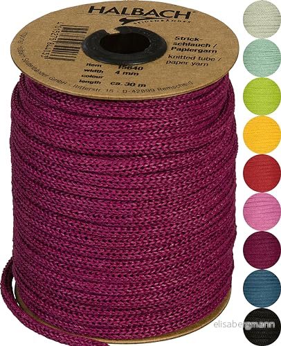 Halbach Seidenbänder Premium stickad slang i papper bredd: 4 mm längd: 30 m slanggarn påfyllningsbart och rivbeständigt, pappersgarn för namnskyltar barnrum eller pyssel, färg: bär 4015275850263